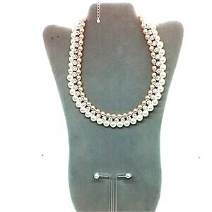 Faux pearl and rhinestone choker and earrings Silver tone
